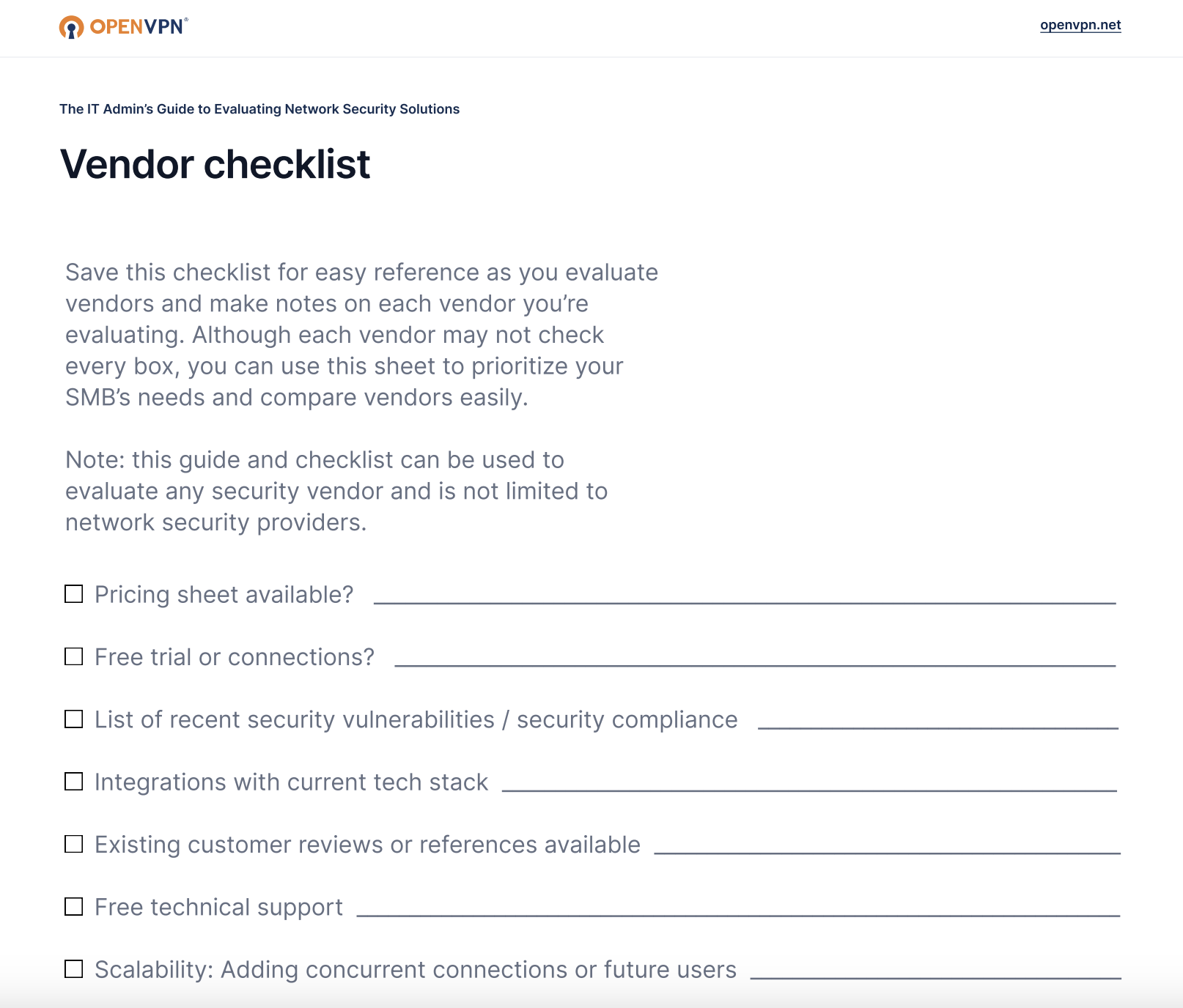 Buyers' Guide Vendor Checklist