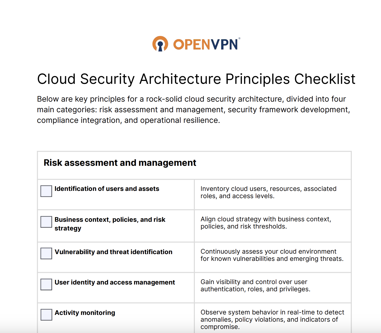 Cloud Security Architecture Principles Checklist